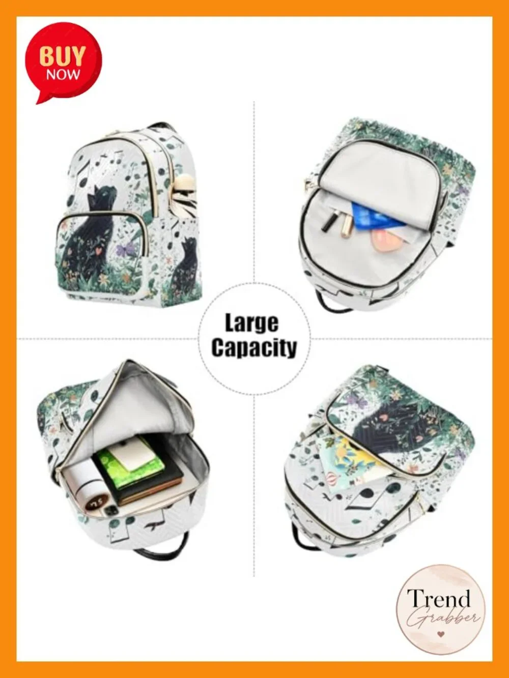 Quilted Mini Backpack Purse with Cat Pattern, Lightweight Fashion Daypack